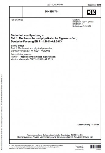 Die Titelseite der DIN_EN_71-1 über mechanische und physikalische Eigenschaften