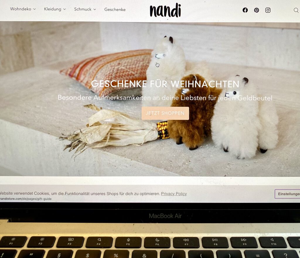 Screenshot des Öko Online-Shops nandi